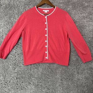 Liz Claiborne Women’s Pink Cardigan Size Medium 3/4 Sleeve Cropped Cotton Knit